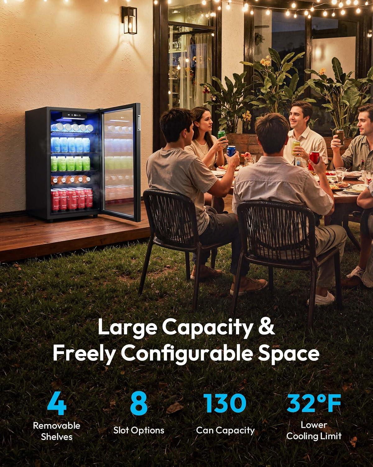 image:imageEUHOMY Mini Fridge 130 Can Beverage Refrigerator Cooler Glass Door for Soda Wine Beer Beverage Cooler for Home Bar Office with Digital Temperature Control Adjustable Shelves 32 CuFt SilverBlack