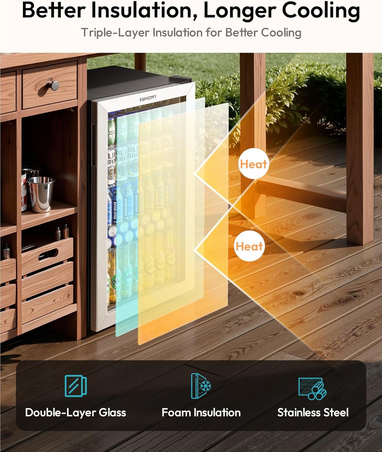 image:imageEUHOMY Mini Fridge 130 Can Beverage Refrigerator Cooler Glass Door for Soda Wine Beer Beverage Cooler for Home Bar Office with Digital Temperature Control Adjustable Shelves 32 CuFt SilverSilver