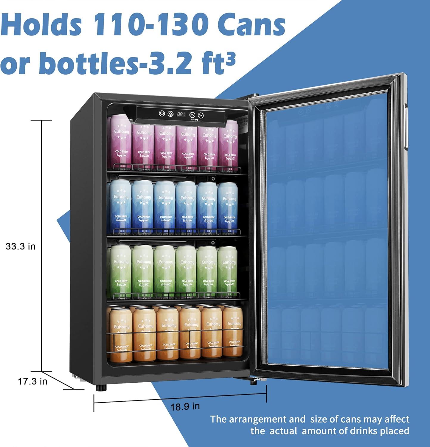 image:imageEUHOMY Mini Fridge 130 Can Beverage Refrigerator Cooler Glass Door for Soda Wine Beer Beverage Cooler for Home Bar Office with Digital Temperature Control Adjustable Shelves 32 CuFt SilverSilver