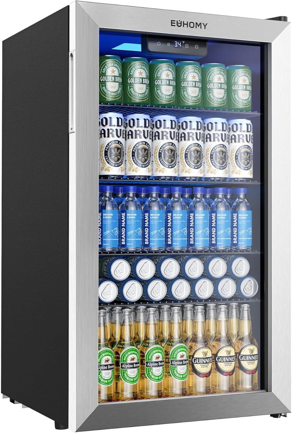 image:imageEUHOMY Mini Fridge 130 Can Beverage Refrigerator Cooler Glass Door for Soda Wine Beer Beverage Cooler for Home Bar Office with Digital Temperature Control Adjustable Shelves 32 CuFt SilverSilver