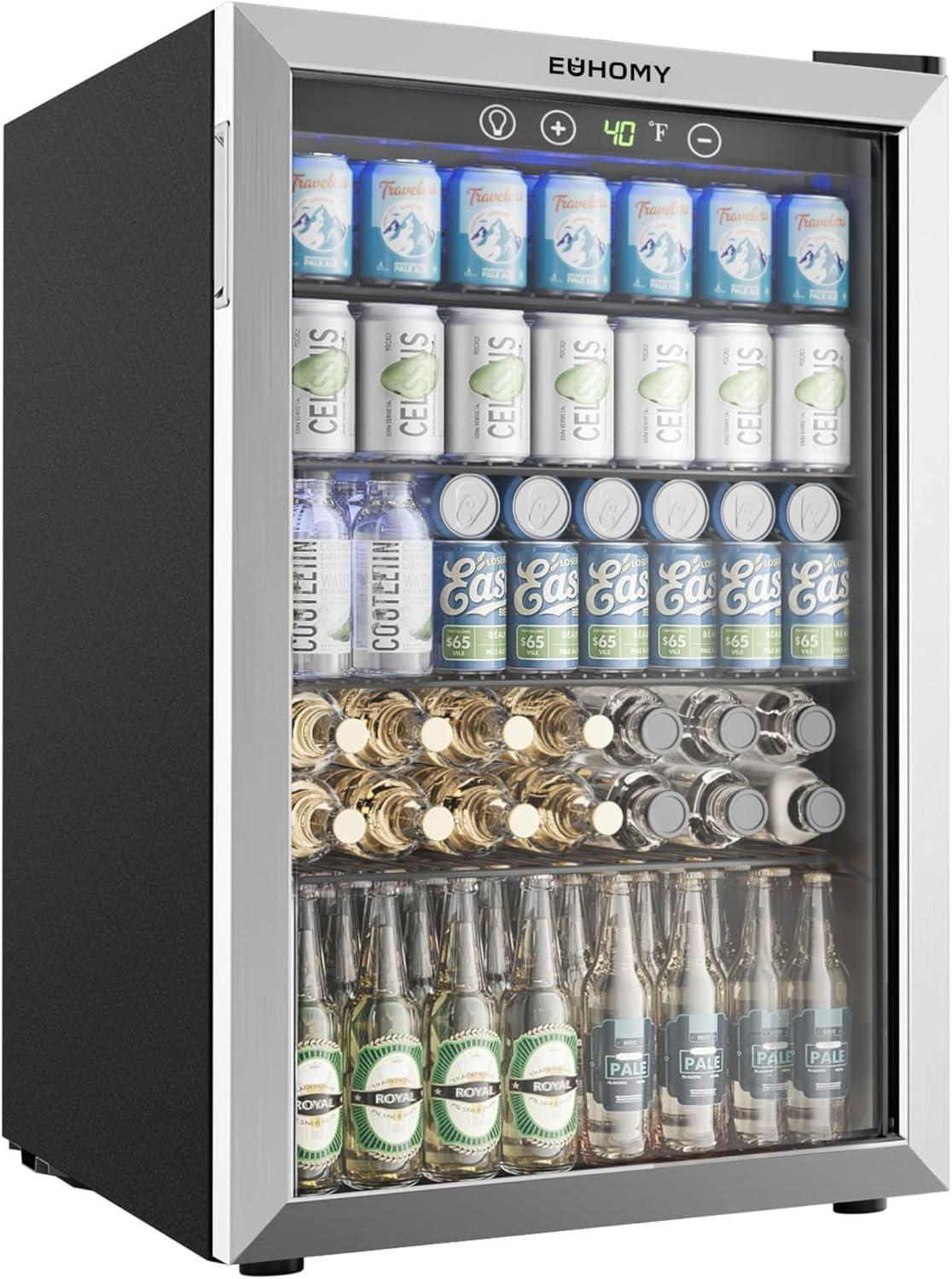 image:imageEUHOMY Mini Fridge 130 Can Beverage Refrigerator Cooler Glass Door for Soda Wine Beer Beverage Cooler for Home Bar Office with Digital Temperature Control Adjustable Shelves 32 CuFt SilverSilver