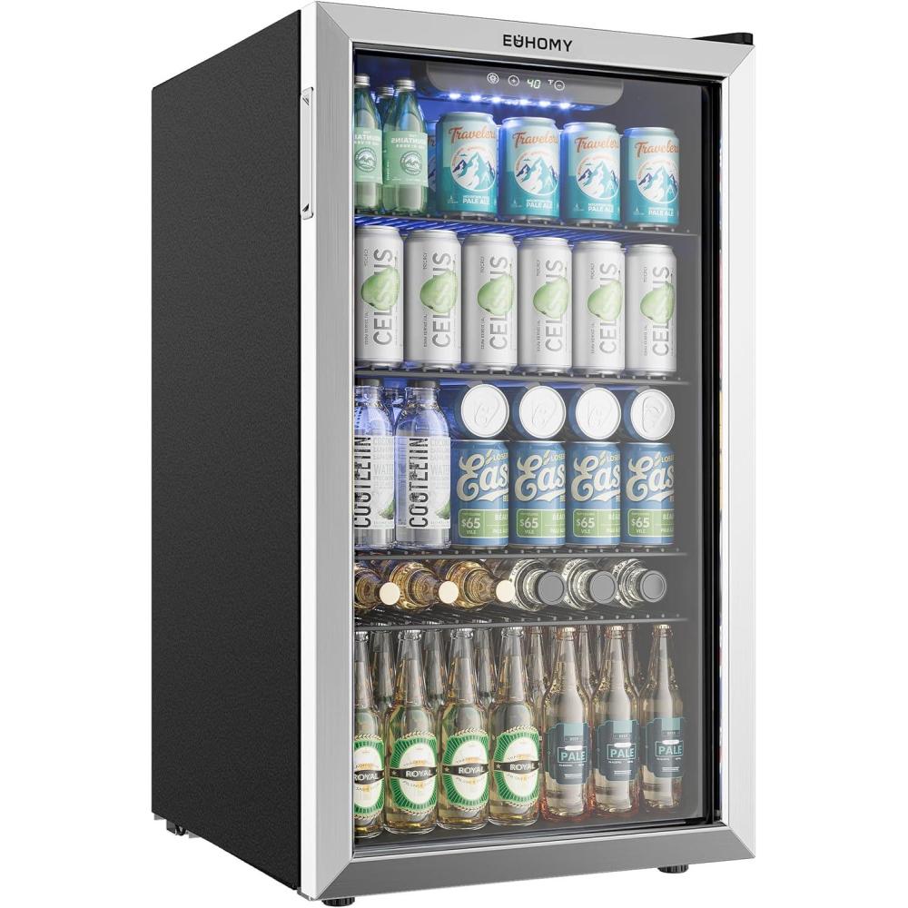 image:imageEUHOMY Mini Fridge 130 Can Beverage Refrigerator Cooler Glass Door for Soda Wine Beer Beverage Cooler for Home Bar Office with Digital Temperature Control Adjustable Shelves 32 CuFt SilverSilver