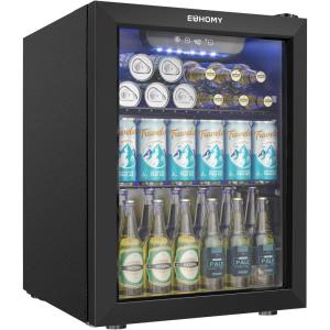 EUHOMY Mini Fridge 130 Can Beverage Refrigerator Cooler Glass Door for Soda Wine Beer, Beverage Cooler for Home, Bar, Office with Digital Temperature Control Adjustable Shelves, 3.2 Cu.Ft, Silver(Black)
