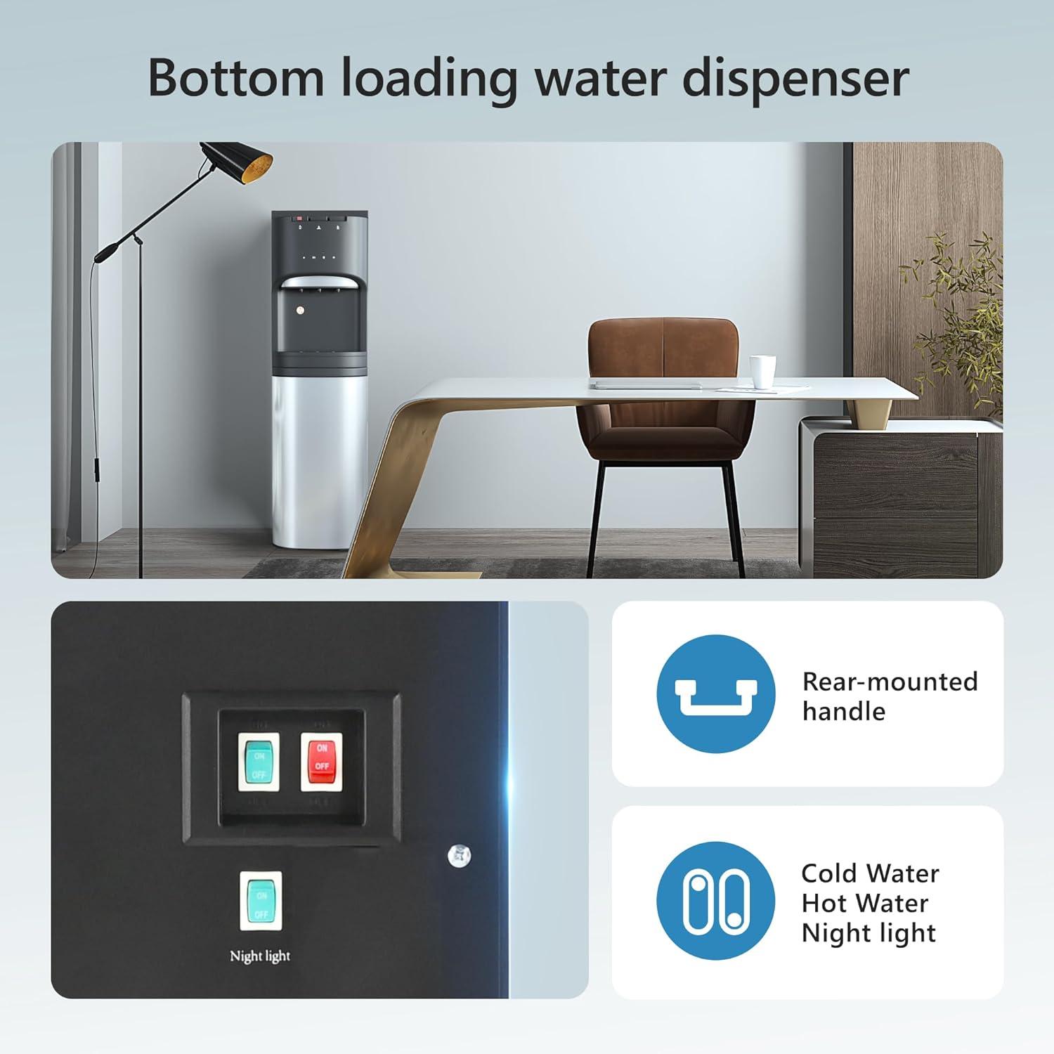 image:imageEuhomy Self Cleaning Bottom Loading Water Cooler Dispenser with UV Lights Stainless Steel Water Cooler for Home Office Living Room 3 Or 5 Gallon BottleBlackBlack and Silver
