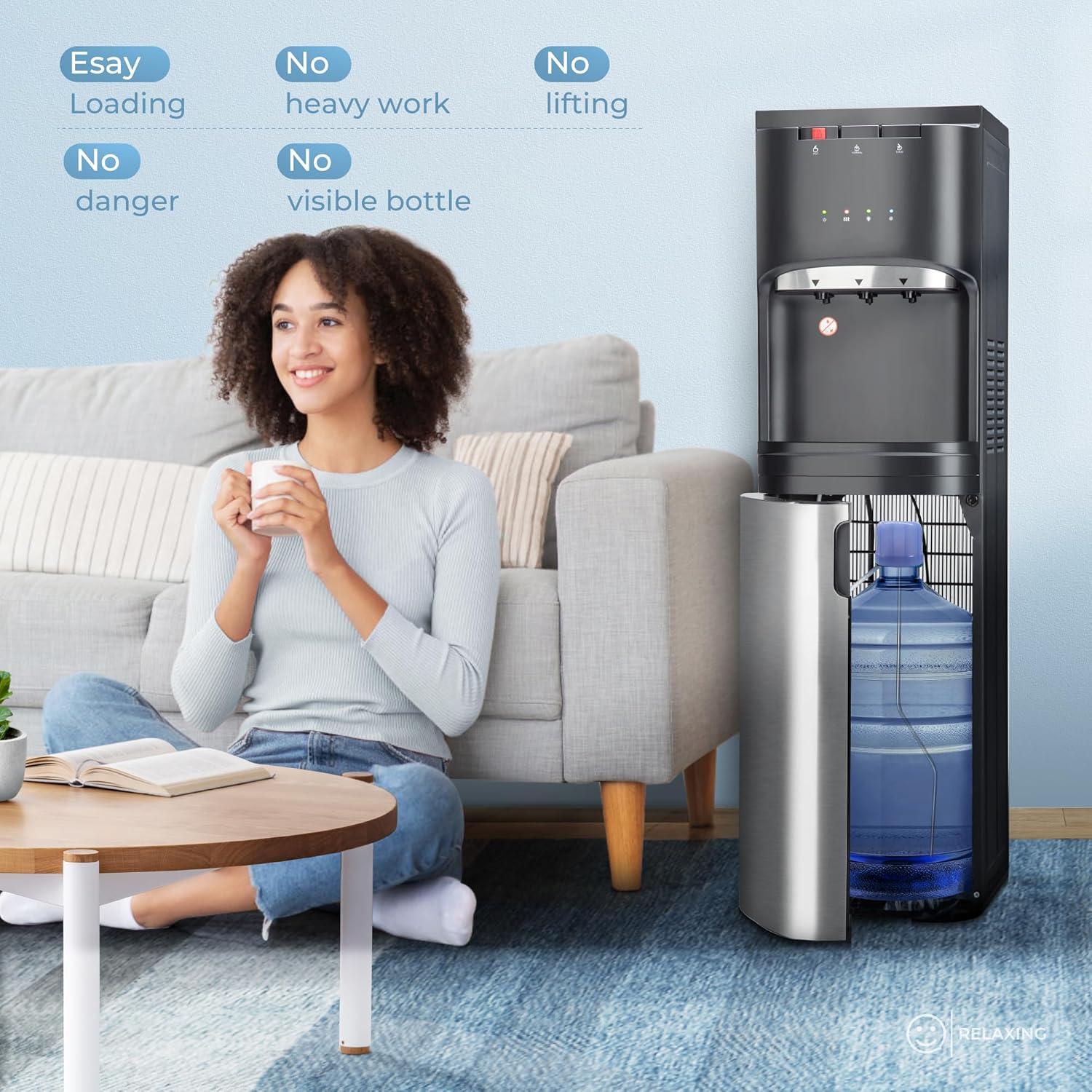 image:imageEuhomy Self Cleaning Bottom Loading Water Cooler Dispenser with UV Lights Stainless Steel Water Cooler for Home Office Living Room 3 Or 5 Gallon BottleBlackBlack
