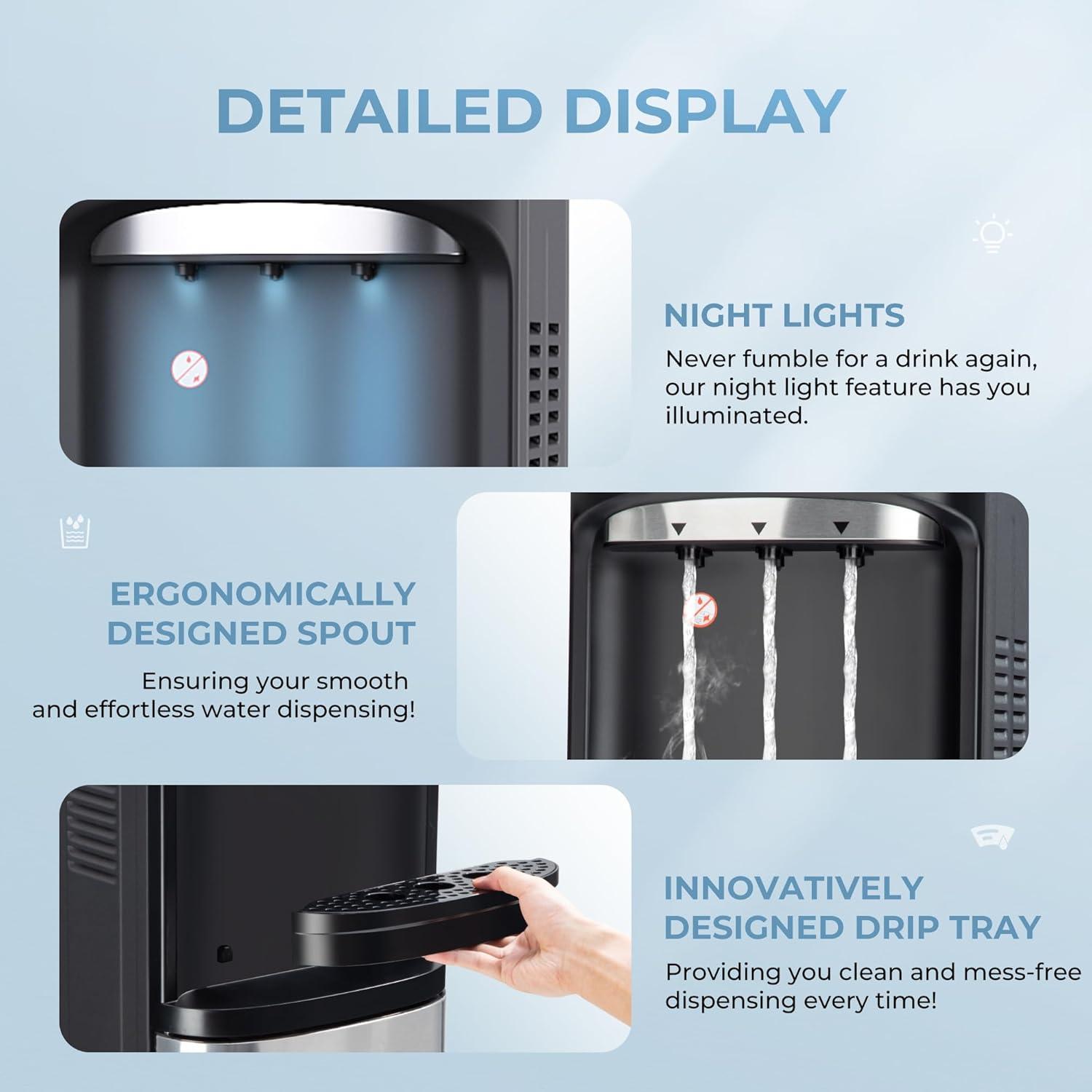 image:imageEuhomy Self Cleaning Bottom Loading Water Cooler Dispenser with UV Lights Stainless Steel Water Cooler for Home Office Living Room 3 Or 5 Gallon BottleBlackBlack