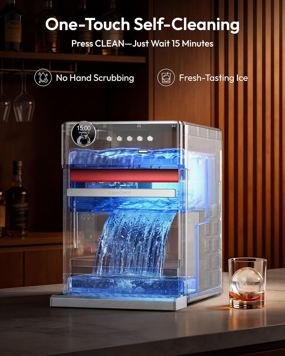 image:imageEUHOMY 25 Clear Ice Ball Maker 3 Clear Sphere Ice in 45 Mins 96pcs24H DualMode Countertop Ice Maker Machine with APP Control Continuous Cooling SelfCleaning Ideal for Whiskey Bourbon