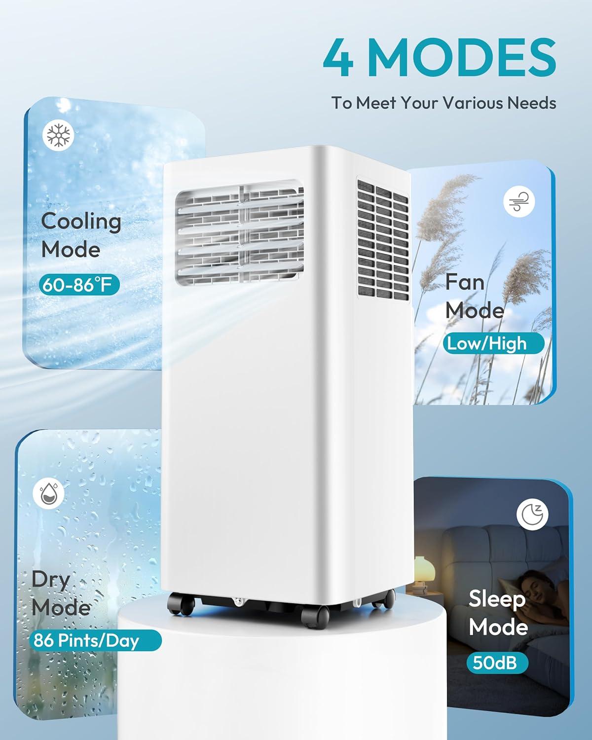 image:imageEUHOMY Portable Air Conditioners 10000 BTU 4in1 Air Conditioner Portable Up to 450 SqFt with Cool Fan Dehumidifier Sleep Portable AC Unit with LED Remote amp 24H Timer Installation Kits8000 BTU