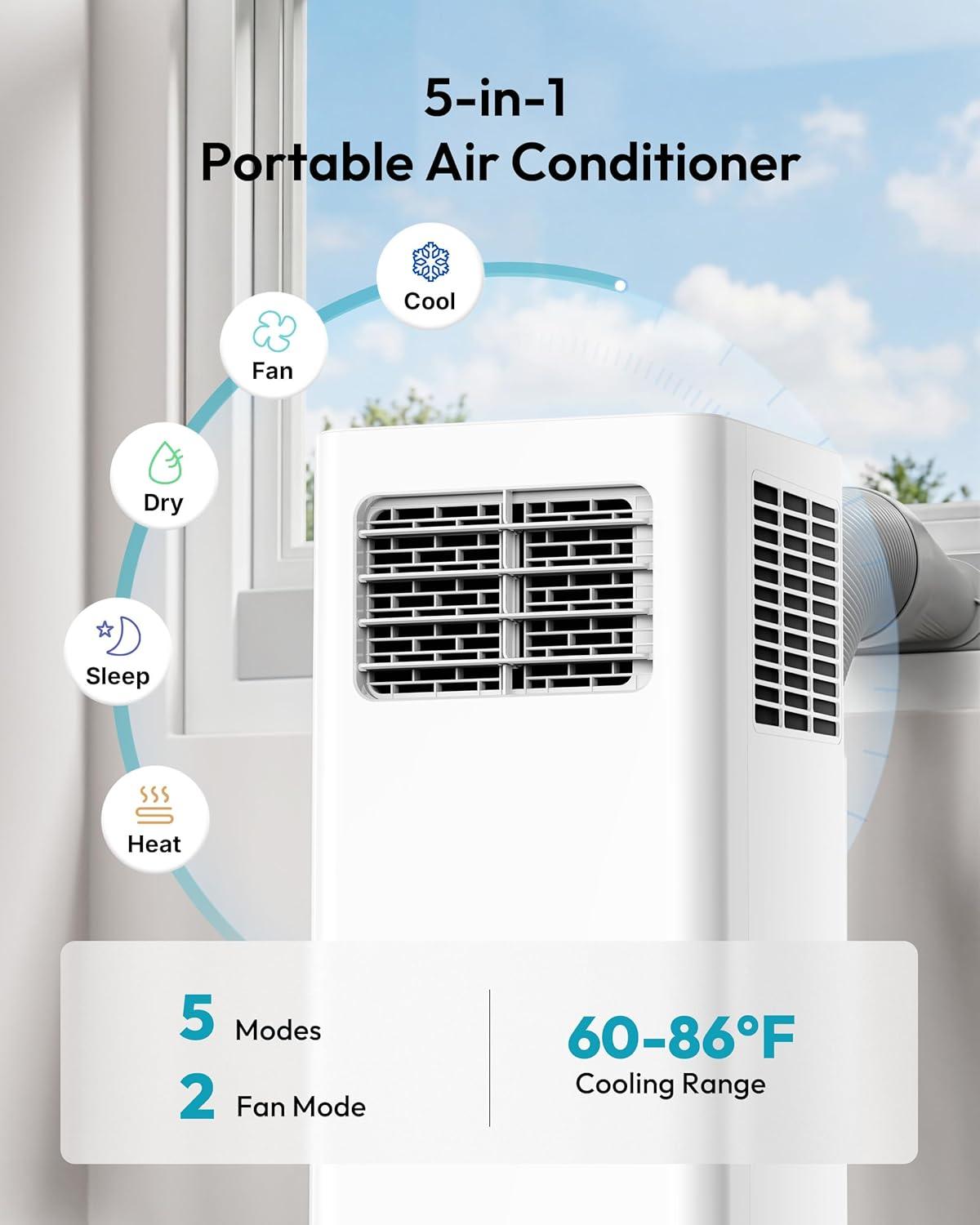 image:imageEUHOMY Portable Air Conditioners 10000 BTU 4in1 Air Conditioner Portable Up to 450 SqFt with Cool Fan Dehumidifier Sleep Portable AC Unit with LED Remote amp 24H Timer Installation Kits12 000 BTU HEAT WIFI