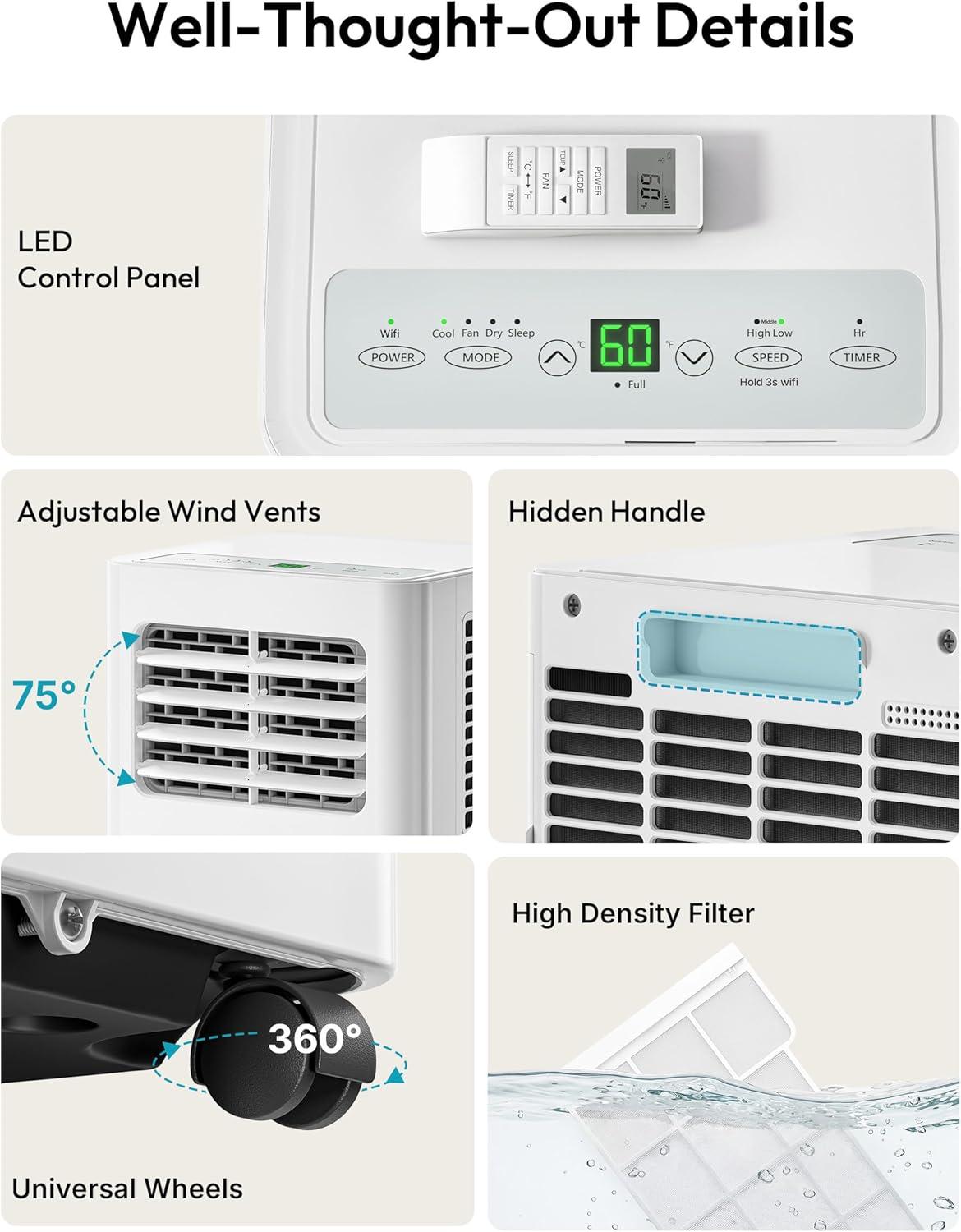 image:imageEUHOMY Portable Air Conditioners 10000 BTU 4in1 Air Conditioner Portable Up to 450 SqFt with Cool Fan Dehumidifier Sleep Portable AC Unit with LED Remote amp 24H Timer Installation Kits12 000 BTU WIFI
