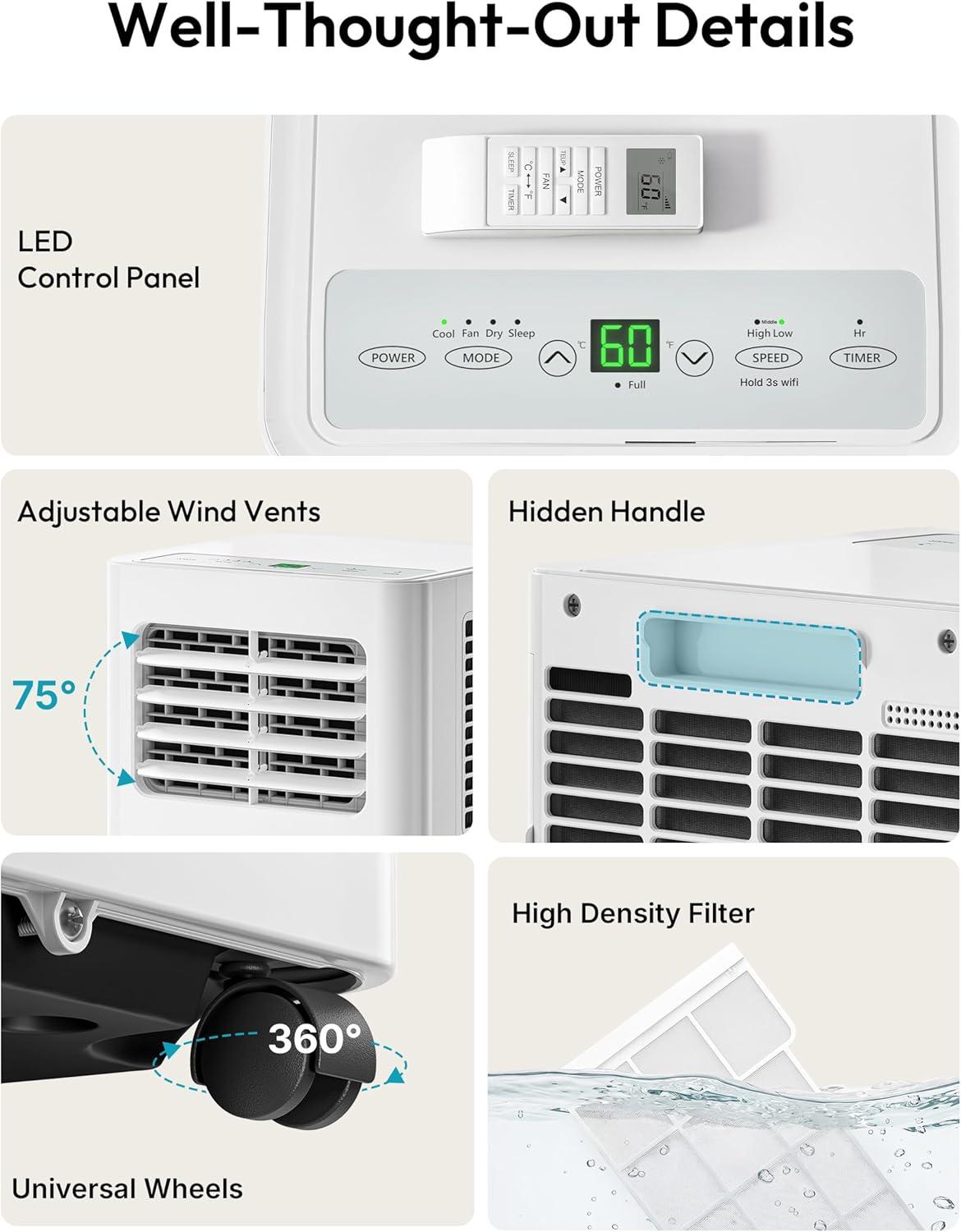 image:imageEUHOMY Portable Air Conditioners 10000 BTU 4in1 Air Conditioner Portable Up to 450 SqFt with Cool Fan Dehumidifier Sleep Portable AC Unit with LED Remote amp 24H Timer Installation Kits80000 BTU