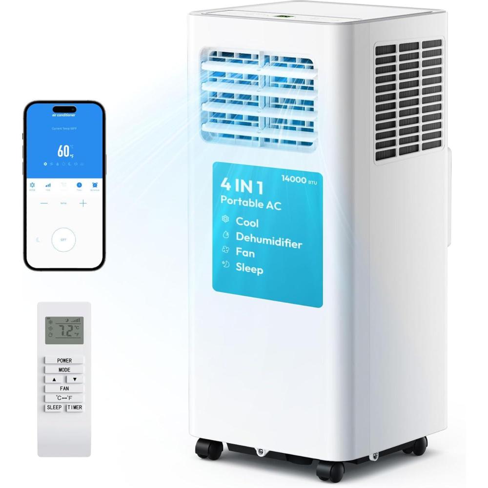image:imageEUHOMY Portable Air Conditioners 10000 BTU 4in1 Air Conditioner Portable Up to 450 SqFt with Cool Fan Dehumidifier Sleep Portable AC Unit with LED Remote amp 24H Timer Installation Kits14 000 BTU WIFI