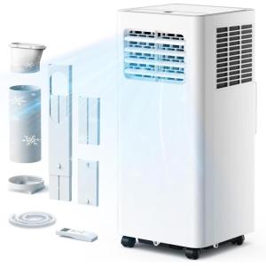 EUHOMY Portable Air Conditioners 10,000 BTU, 4-in-1 Air Conditioner Portable Up to 450 Sq.Ft. with Cool, Fan, Dehumidifier, Sleep, Portable AC Unit with LED Remote & 24H Timer, Installation Kits(10 000 BTU)