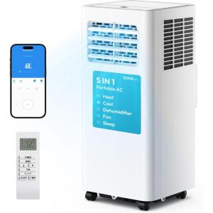 EUHOMY Portable Air Conditioners 10,000 BTU, 4-in-1 Air Conditioner Portable Up to 450 Sq.Ft. with Cool, Fan, Dehumidifier, Sleep, Portable AC Unit with LED Remote & 24H Timer, Installation Kits(12 000 BTU  HEAT  WIFI)