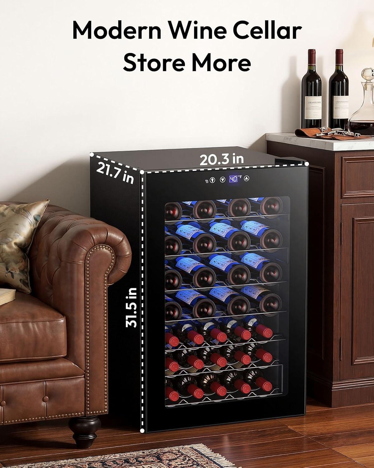 image:imageEUHOMY 18L Freestanding Countertop Wine Fridge Mini Fridge 4 Bottle and 6 Can Wine Cooler for Red White Wine Wine Cellar with LED Digital Temperature Display Quiet BlackBlack