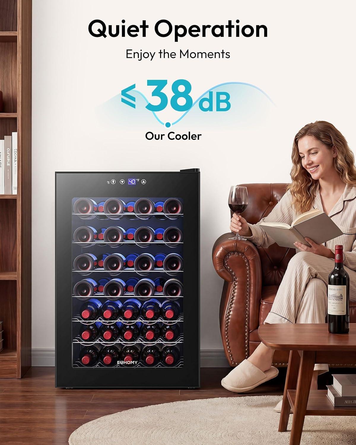 image:imageEUHOMY 18L Freestanding Countertop Wine Fridge Mini Fridge 4 Bottle and 6 Can Wine Cooler for Red White Wine Wine Cellar with LED Digital Temperature Display Quiet BlackBlack