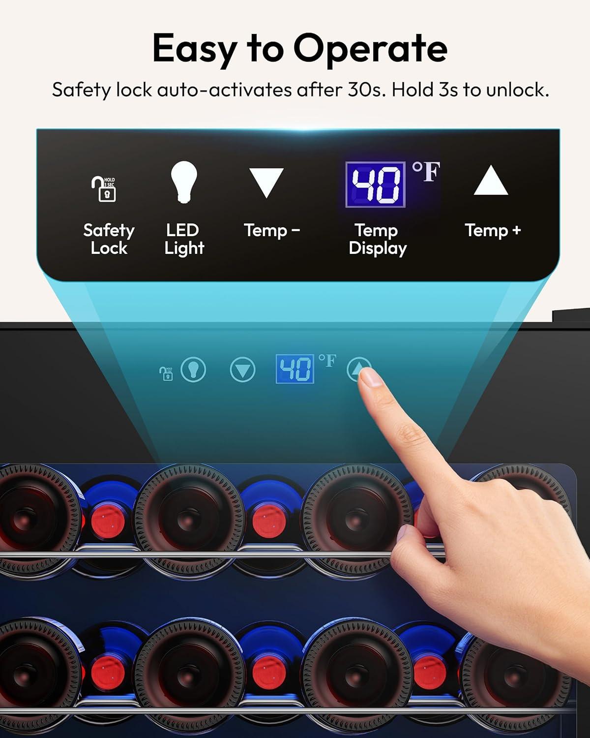 image:imageEUHOMY 18L Freestanding Countertop Wine Fridge Mini Fridge 4 Bottle and 6 Can Wine Cooler for Red White Wine Wine Cellar with LED Digital Temperature Display Quiet BlackBlack