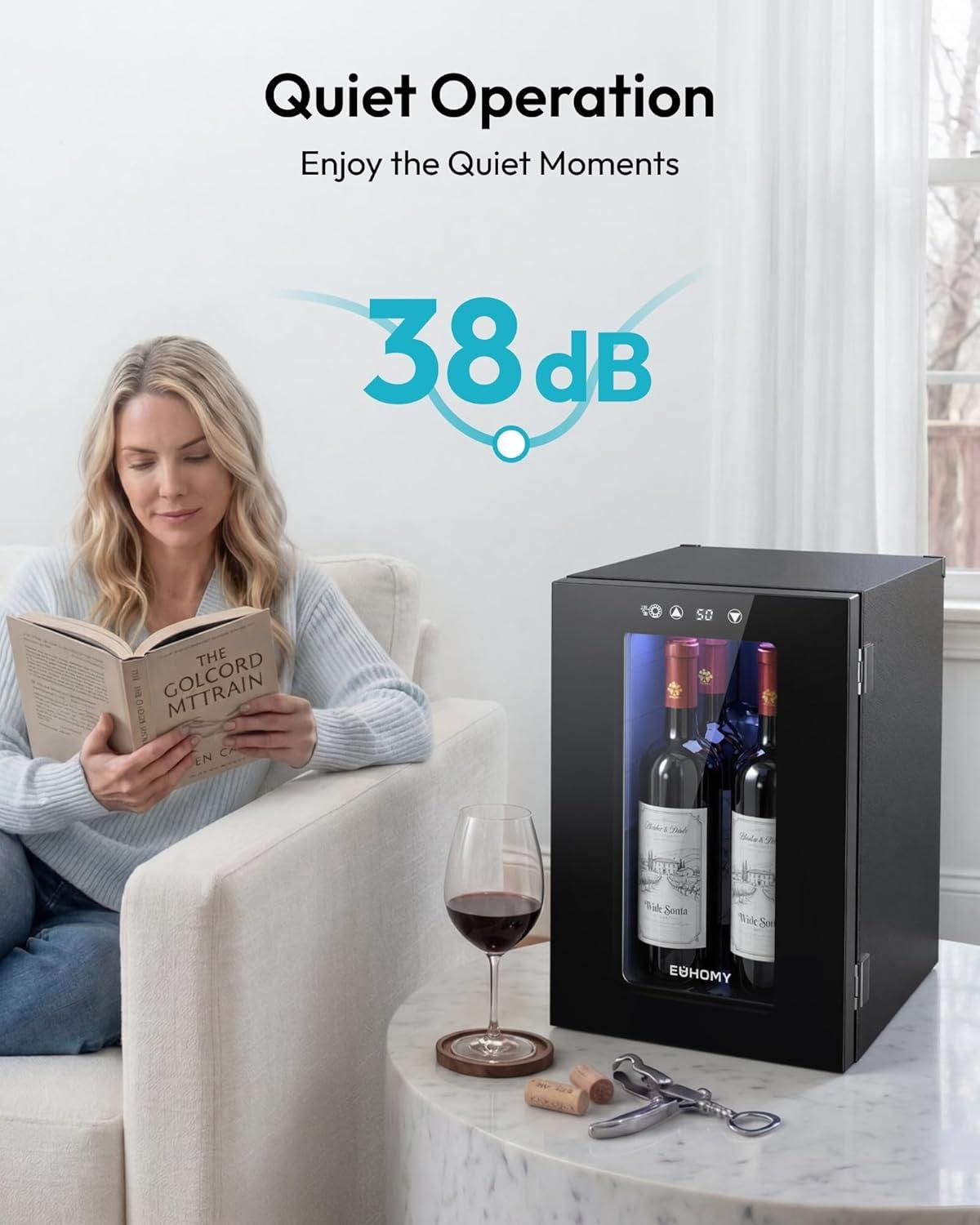 image:imageEUHOMY 18L Freestanding Countertop Wine Fridge Mini Fridge 4 Bottle and 6 Can Wine Cooler for Red White Wine Wine Cellar with LED Digital Temperature Display Quiet BlackBlack
