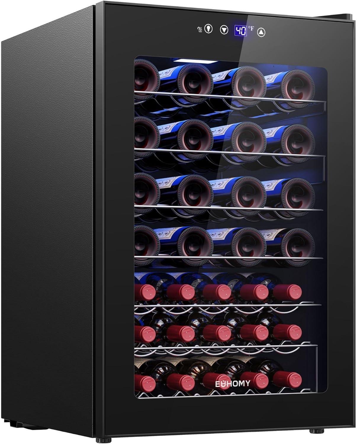 image:imageEUHOMY 18L Freestanding Countertop Wine Fridge Mini Fridge 4 Bottle and 6 Can Wine Cooler for Red White Wine Wine Cellar with LED Digital Temperature Display Quiet BlackBlack