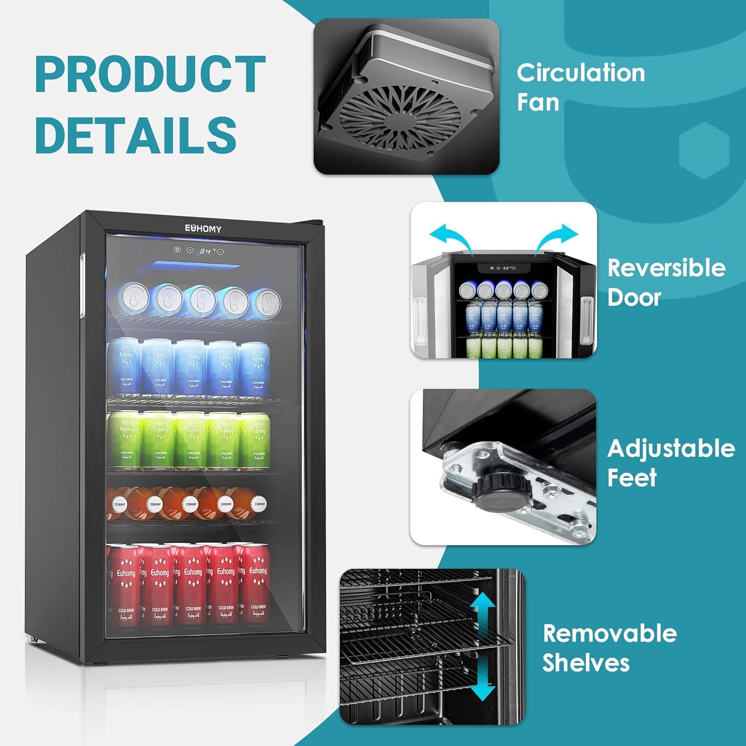 image:imageEUHOMY 18L Freestanding Countertop Wine Fridge Mini Fridge 4 Bottle and 6 Can Wine Cooler for Red White Wine Wine Cellar with LED Digital Temperature Display Quiet BlackBlack
