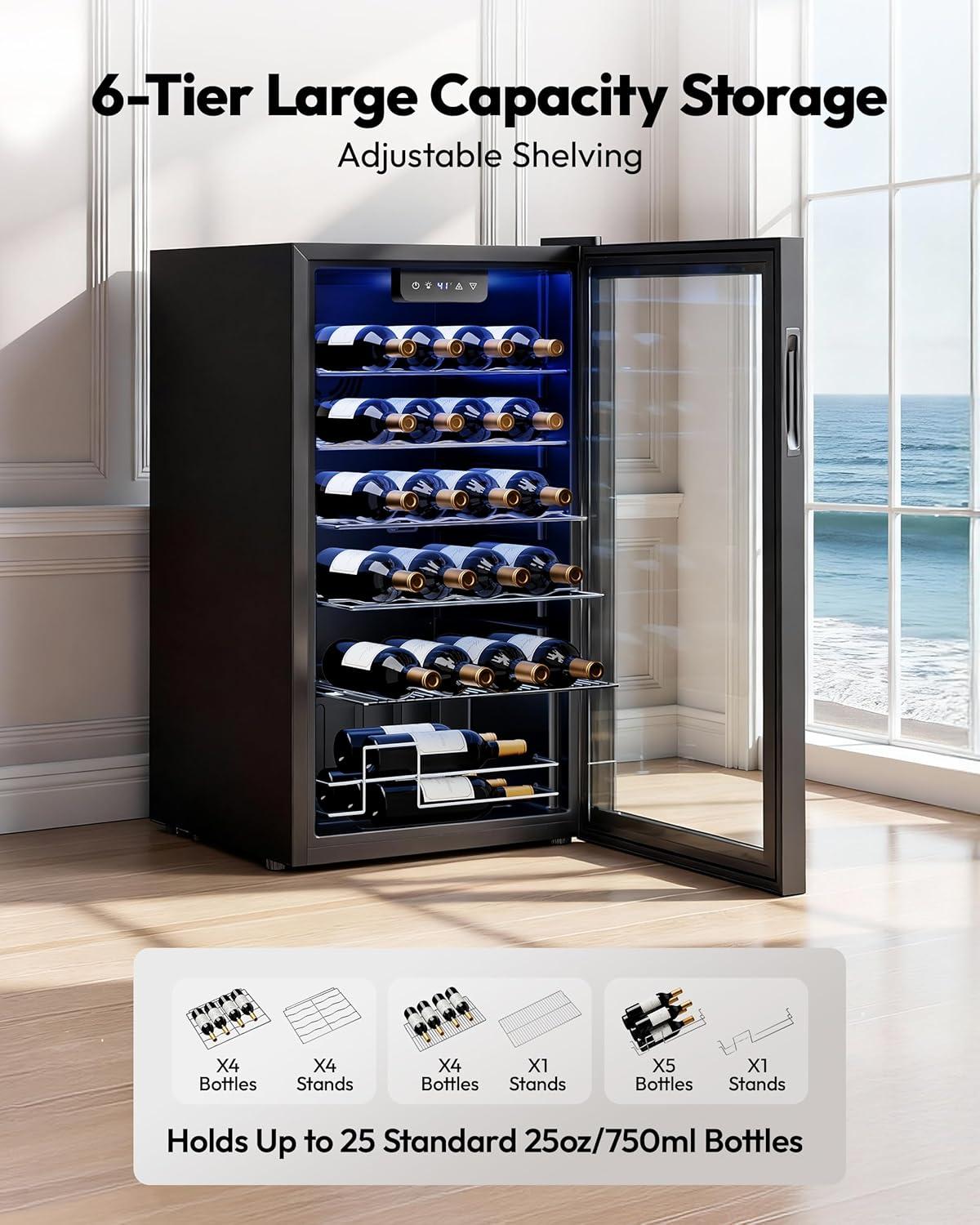 image:imageEUHOMY 18L Freestanding Countertop Wine Fridge Mini Fridge 4 Bottle and 6 Can Wine Cooler for Red White Wine Wine Cellar with LED Digital Temperature Display Quiet BlackBlack