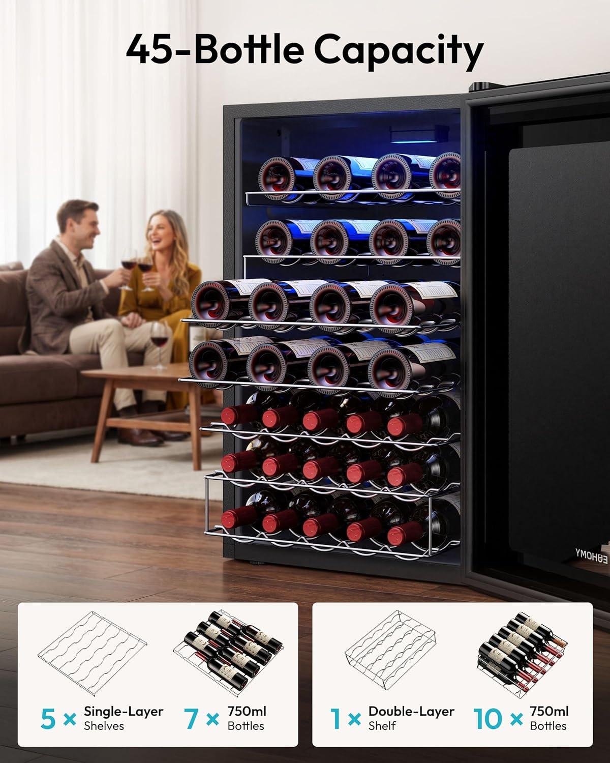image:imageEUHOMY 18L Freestanding Countertop Wine Fridge Mini Fridge 4 Bottle and 6 Can Wine Cooler for Red White Wine Wine Cellar with LED Digital Temperature Display Quiet BlackBlack