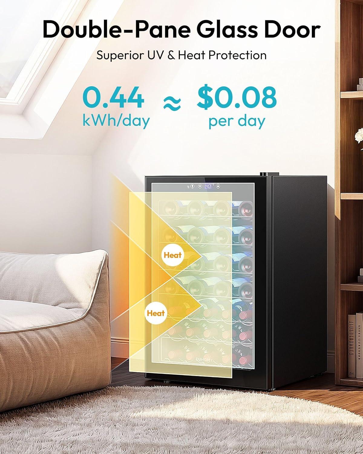 image:imageEUHOMY 18L Freestanding Countertop Wine Fridge Mini Fridge 4 Bottle and 6 Can Wine Cooler for Red White Wine Wine Cellar with LED Digital Temperature Display Quiet BlackBlack