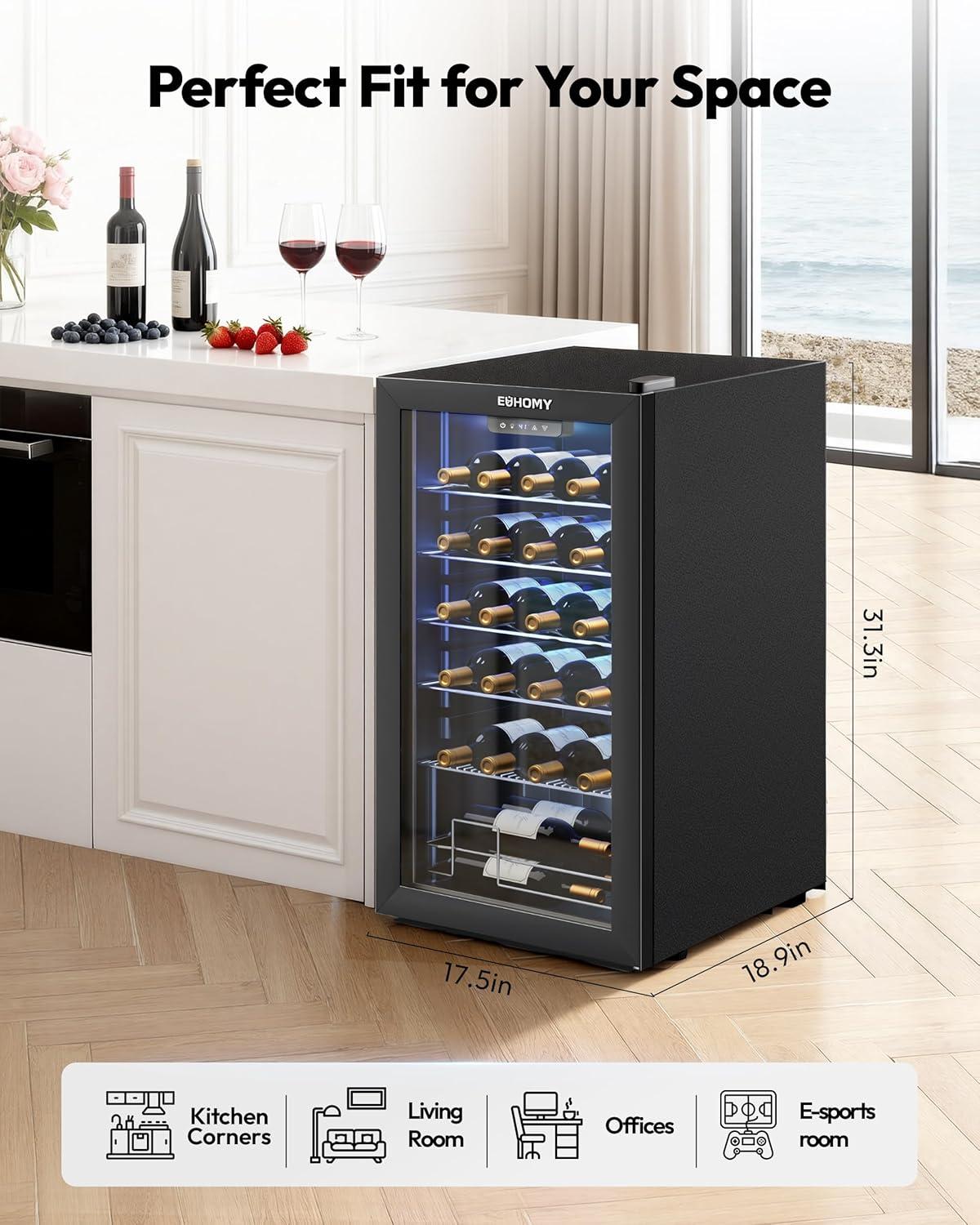 image:imageEUHOMY 18L Freestanding Countertop Wine Fridge Mini Fridge 4 Bottle and 6 Can Wine Cooler for Red White Wine Wine Cellar with LED Digital Temperature Display Quiet BlackBlack