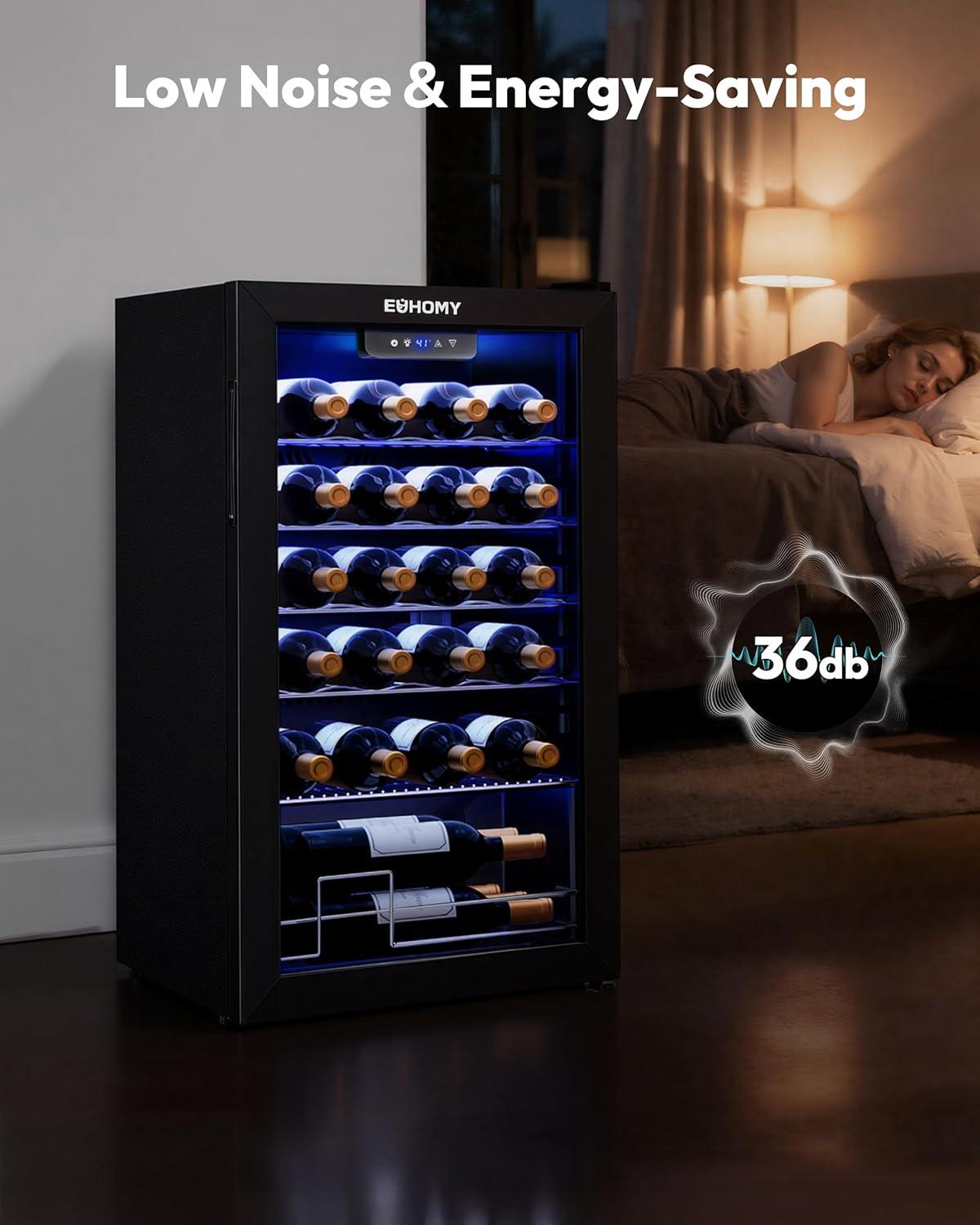 image:imageEUHOMY 18L Freestanding Countertop Wine Fridge Mini Fridge 4 Bottle and 6 Can Wine Cooler for Red White Wine Wine Cellar with LED Digital Temperature Display Quiet BlackBlack