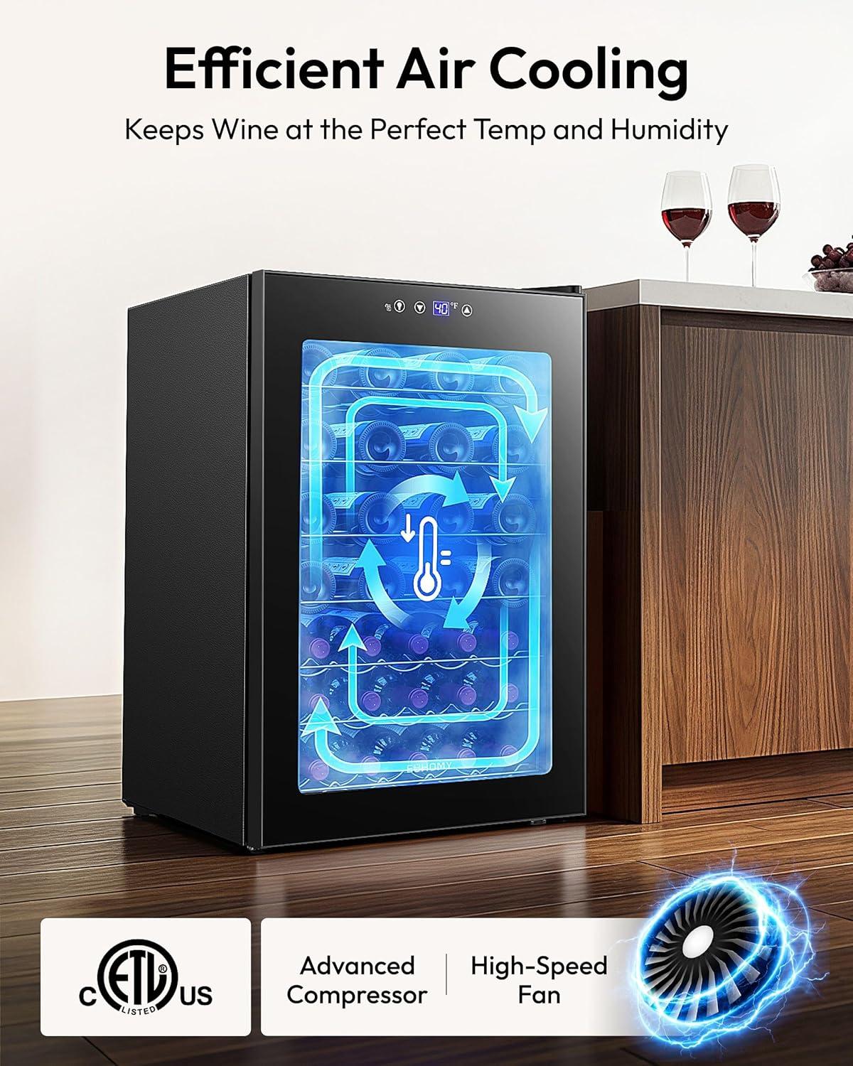 image:imageEUHOMY 18L Freestanding Countertop Wine Fridge Mini Fridge 4 Bottle and 6 Can Wine Cooler for Red White Wine Wine Cellar with LED Digital Temperature Display Quiet BlackBlack