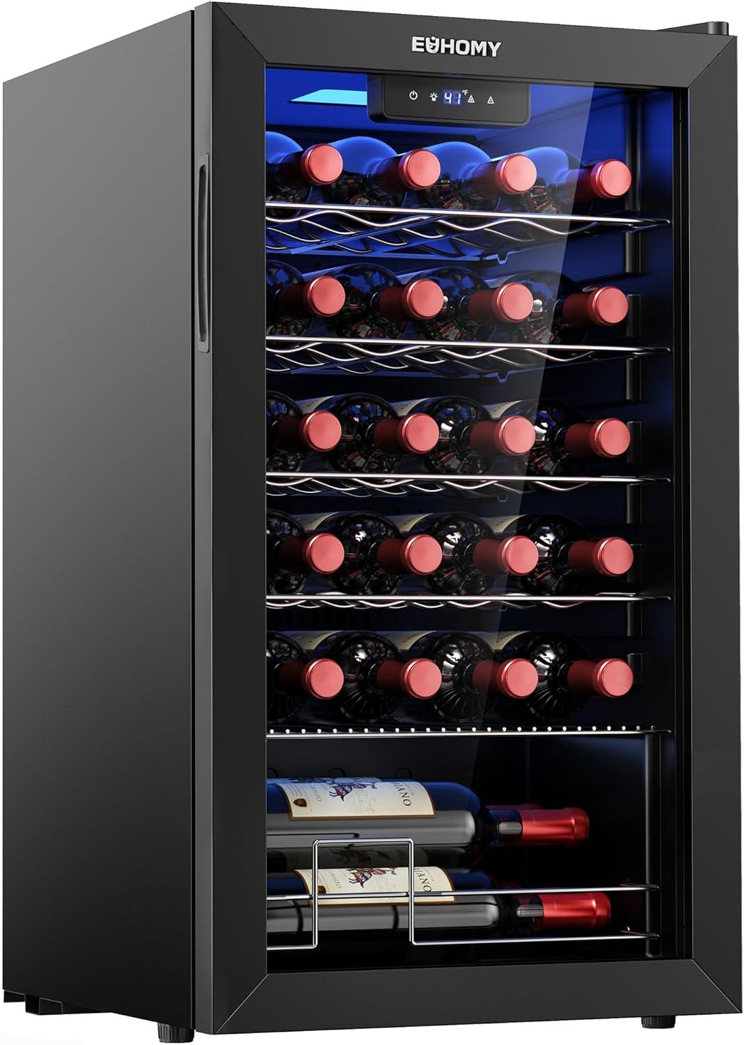 image:imageEUHOMY 18L Freestanding Countertop Wine Fridge Mini Fridge 4 Bottle and 6 Can Wine Cooler for Red White Wine Wine Cellar with LED Digital Temperature Display Quiet BlackBlack