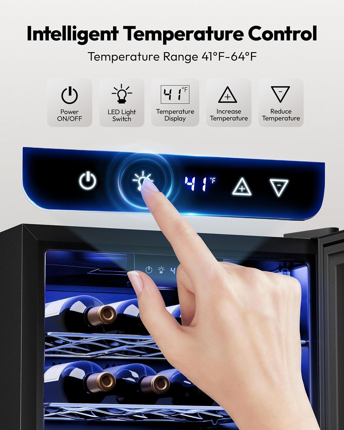 image:imageEUHOMY 18L Freestanding Countertop Wine Fridge Mini Fridge 4 Bottle and 6 Can Wine Cooler for Red White Wine Wine Cellar with LED Digital Temperature Display Quiet BlackBlack