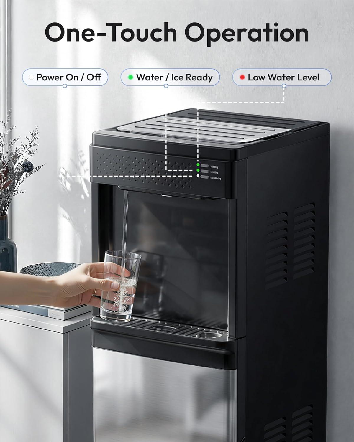 image:imageEuhomy 4in1 Water Dispenser with Ice Maker BottomLoading Water Cooler Hot and Cold Fits 3 amp 5 Gallons 33 lbs per Day Ice Production Childproof Lock for Home Office Kitchen BlackBlack
