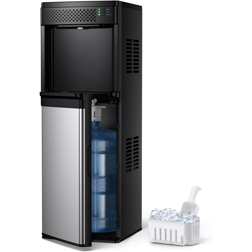 image:imageEuhomy 4in1 Water Dispenser with Ice Maker BottomLoading Water Cooler Hot and Cold Fits 3 amp 5 Gallons 33 lbs per Day Ice Production Childproof Lock for Home Office Kitchen BlackBlack