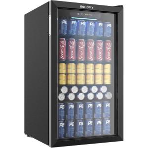 EUHOMY 18L Freestanding Counter-top Wine Fridge Mini Fridge, 4 Bottle and 6 Can Wine Cooler for Red White Wine, Wine Cellar with LED Digital Temperature Display Quiet, Black(Black)