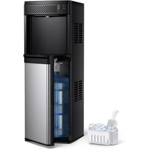 Euhomy 4-in-1 Water Dispenser with Ice Maker, Bottom-Loading Water Cooler Hot and Cold, Fits 3 & 5 Gallons, 33 lbs per Day Ice Production, Childproof Lock, for Home Office Kitchen, Black(Black)