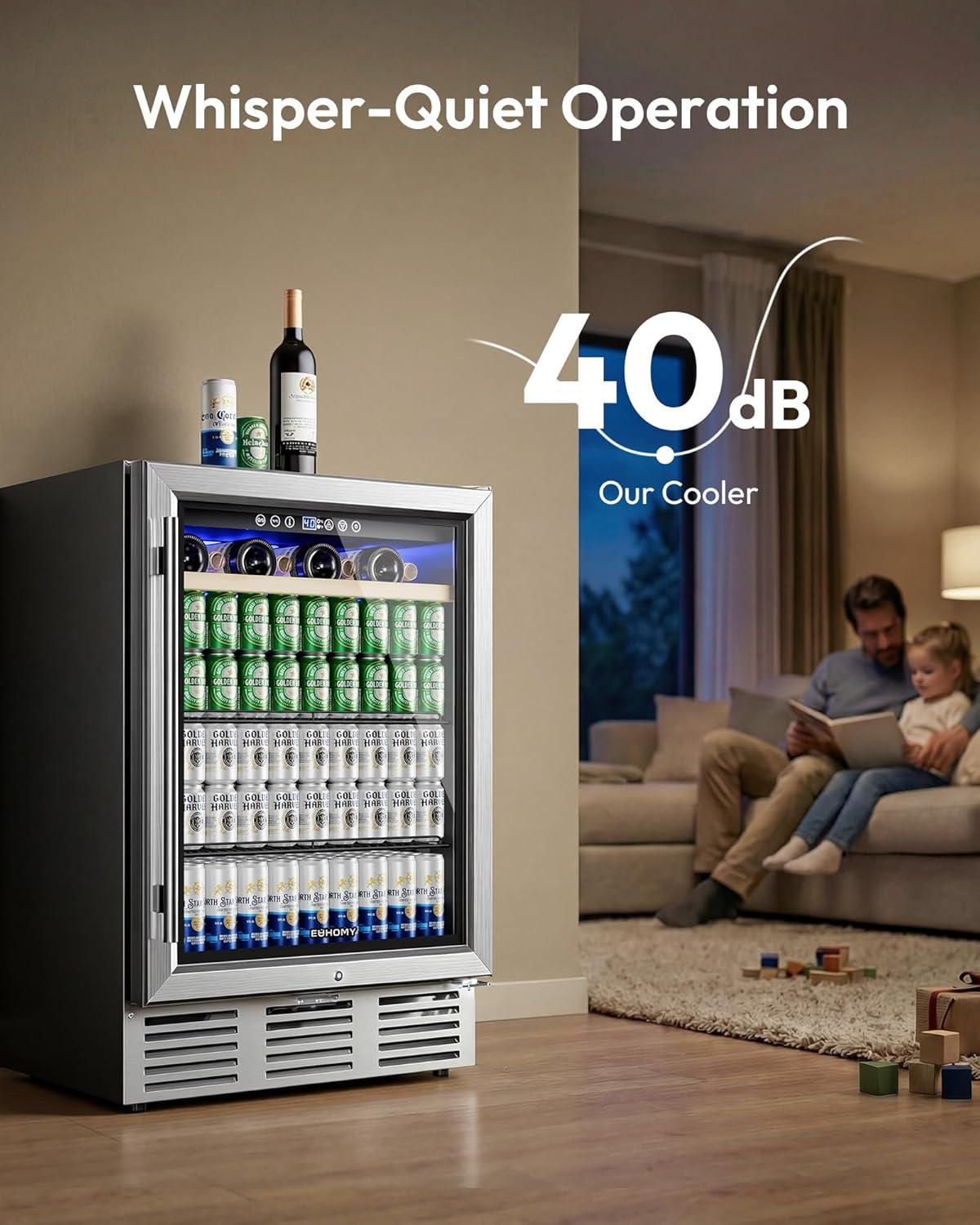 image:imageEUHOMY 24 Inch Wine and Beverage Refrigerator 112 Cans amp 8 Bottles Builtin or Freestanding Beverage Refrigerator DoubleLayer Glass Door Under Counter Wine Fridge for Kitchen Bar Office24 Wine and Beverage Refrigerator