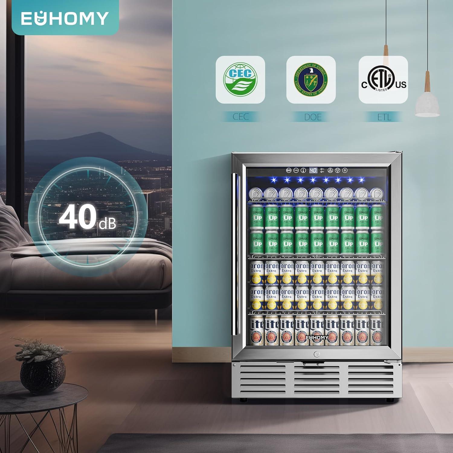 image:imageEUHOMY 24 Inch Wine and Beverage Refrigerator 112 Cans amp 8 Bottles Builtin or Freestanding Beverage Refrigerator DoubleLayer Glass Door Under Counter Wine Fridge for Kitchen Bar Office24 Undercounter Beverage Refrigerator