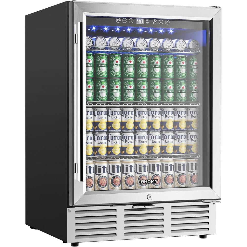 image:imageEUHOMY 24 Inch Wine and Beverage Refrigerator 112 Cans amp 8 Bottles Builtin or Freestanding Beverage Refrigerator DoubleLayer Glass Door Under Counter Wine Fridge for Kitchen Bar Office24 Undercounter Beverage Refrigerator