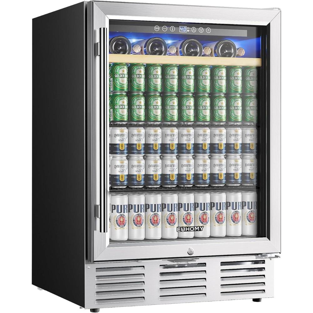 image:imageEUHOMY 24 Inch Wine and Beverage Refrigerator 112 Cans amp 8 Bottles Builtin or Freestanding Beverage Refrigerator DoubleLayer Glass Door Under Counter Wine Fridge for Kitchen Bar Office24 Wine and Beverage Refrigerator