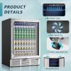 EUHOMY 24 Inch Wine and Beverage Refrigerator, 112 Cans & 8 Bottles Built-in or Freestanding Beverage Refrigerator Double-Layer Glass Door, Under Counter Wine Fridge for Kitchen, Bar, Office(24″ Undercounter Beverage Refrigerator)