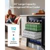 EUHOMY 24 Inch Wine and Beverage Refrigerator, 112 Cans & 8 Bottles Built-in or Freestanding Beverage Refrigerator Double-Layer Glass Door, Under Counter Wine Fridge for Kitchen, Bar, Office(24″ Wine and Beverage Refrigerator)