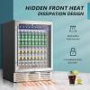 EUHOMY 24 Inch Wine and Beverage Refrigerator, 112 Cans & 8 Bottles Built-in or Freestanding Beverage Refrigerator Double-Layer Glass Door, Under Counter Wine Fridge for Kitchen, Bar, Office(24″ Undercounter Beverage Refrigerator)