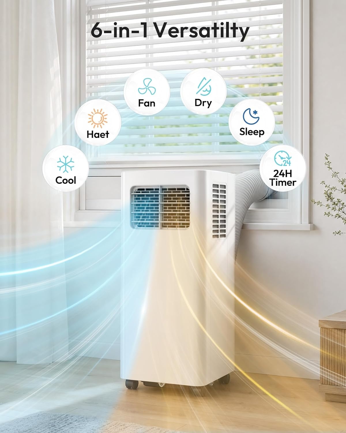 image:imageEUHOMY 14000 BTU Portable Air Conditioners 4in1 Unit with Cools Heat Dehumidifier fan 650 SqFt with 500 CFM Airflow AppRemote Control Window Kit for bedroom livingroom