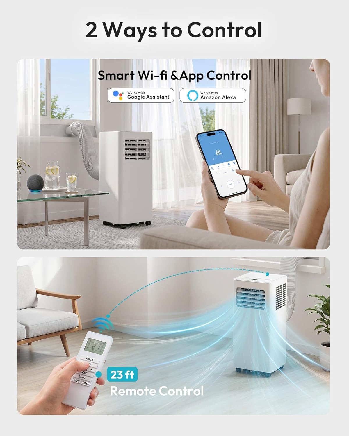 image:imageEUHOMY 14000 BTU Portable Air Conditioners 4in1 Unit with Cools Heat Dehumidifier fan 650 SqFt with 500 CFM Airflow AppRemote Control Window Kit for bedroom livingroom