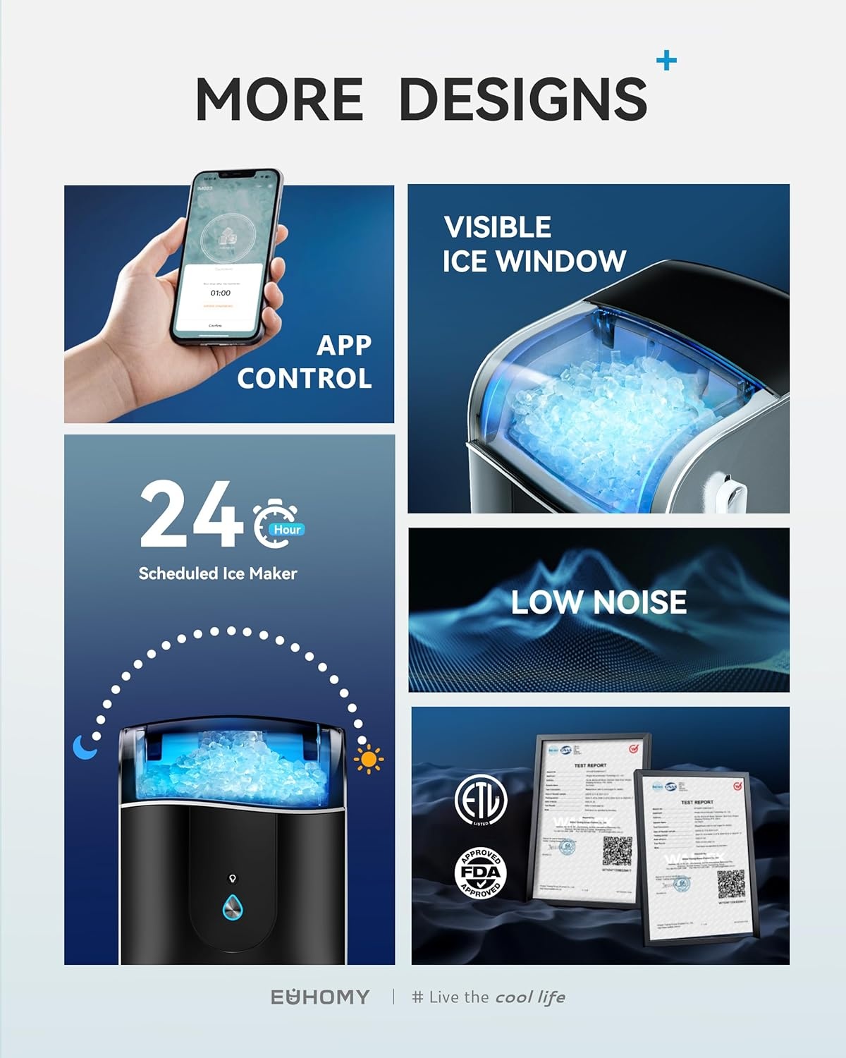 image:imageEUHOMY Smart Nugget Ice Maker Countertop Pebble Ice Maker Machine with APPAlexa Control 40lbs24H Ready in 7 Mins SelfCleaning Portable Sonic Ice Makers with Hanging Ice Scoop for HomeOfficeLeisure Black