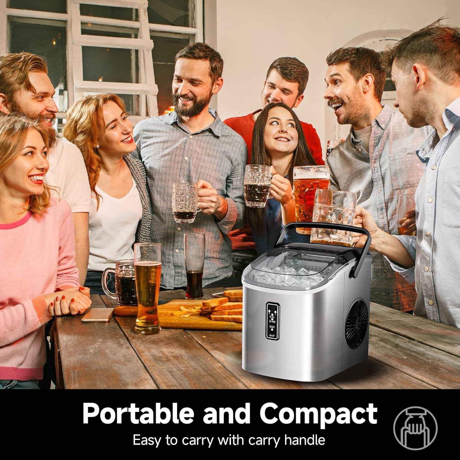 image:imageEUHOMY Smart Nugget Ice Maker Countertop Pebble Ice Maker Machine with APPAlexa Control 40lbs24H Ready in 7 Mins SelfCleaning Portable Sonic Ice Makers with Hanging Ice Scoop for HomeOfficeSilver