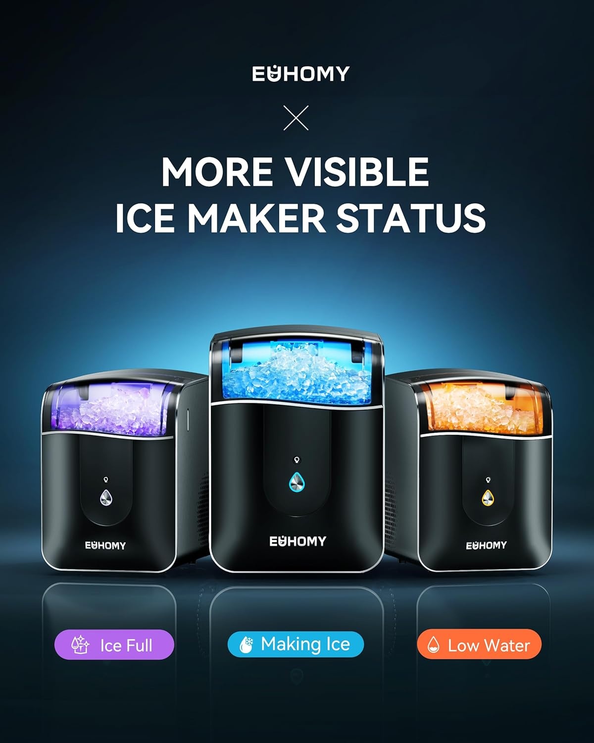 image:imageEUHOMY Smart Nugget Ice Maker Countertop Pebble Ice Maker Machine with APPAlexa Control 40lbs24H Ready in 7 Mins SelfCleaning Portable Sonic Ice Makers with Hanging Ice Scoop for HomeOfficeLeisure Black