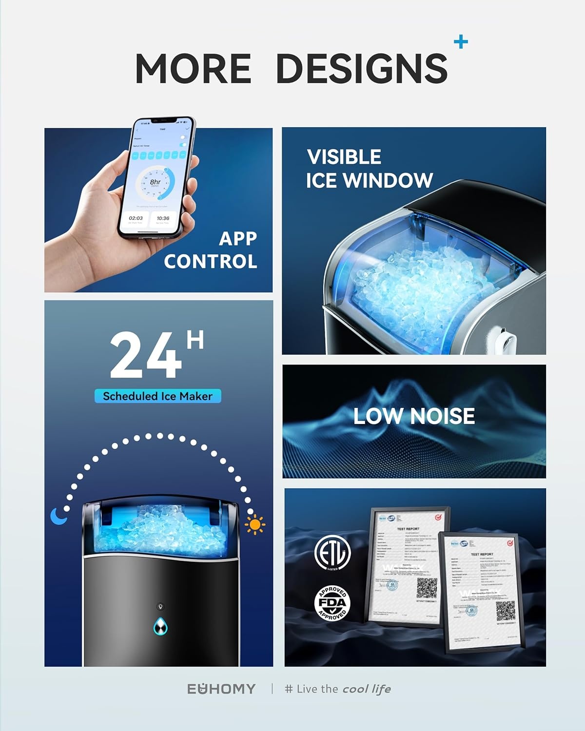 image:imageEUHOMY Smart Nugget Ice Maker Countertop Pebble Ice Maker Machine with APPAlexa Control 40lbs24H Ready in 7 Mins SelfCleaning Portable Sonic Ice Makers with Hanging Ice Scoop for HomeOfficeAPP Black