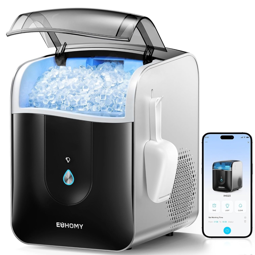 image:imageEUHOMY Smart Nugget Ice Maker Countertop Pebble Ice Maker Machine with APPAlexa Control 40lbs24H Ready in 7 Mins SelfCleaning Portable Sonic Ice Makers with Hanging Ice Scoop for HomeOfficeLeisure Black